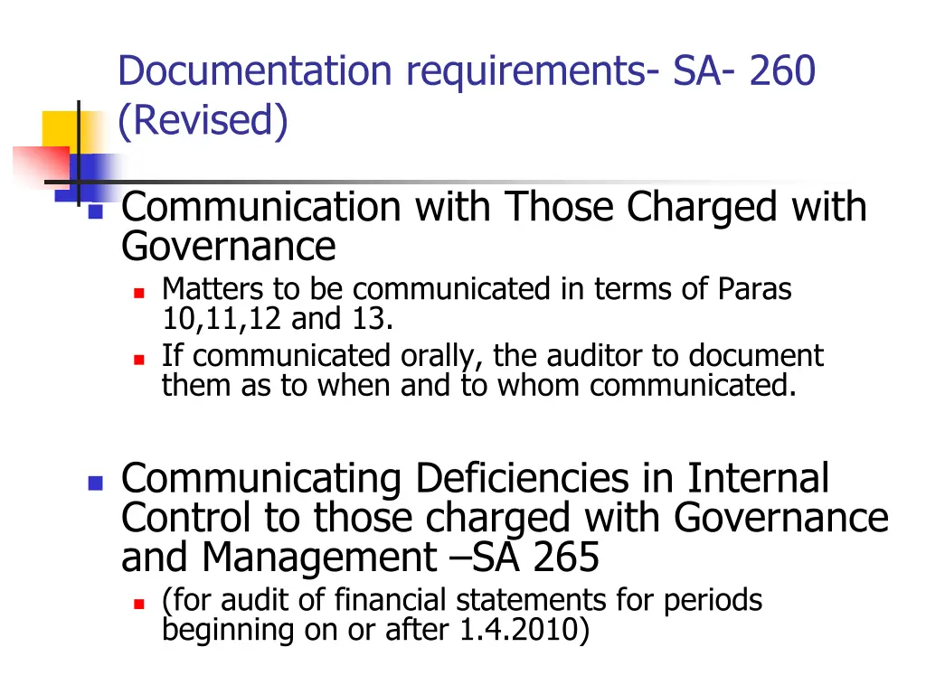 documentation requirements sa 260 revised