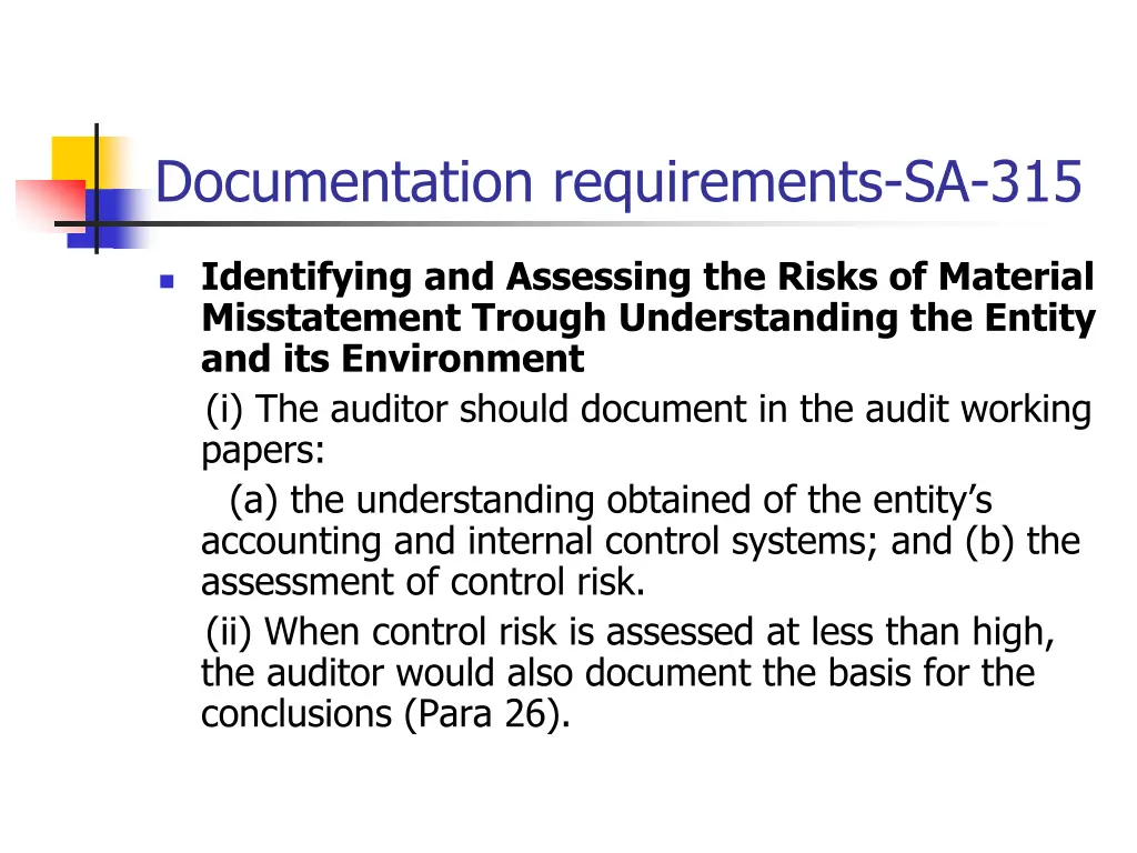 documentation requirements sa 315