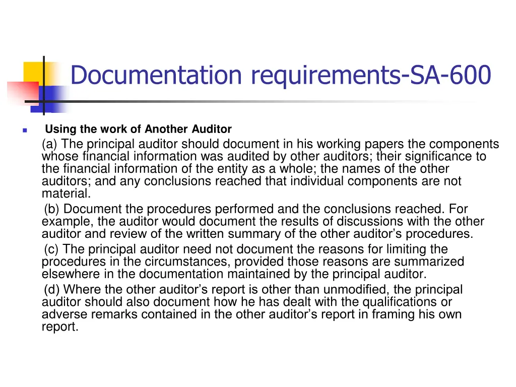 documentation requirements sa 600