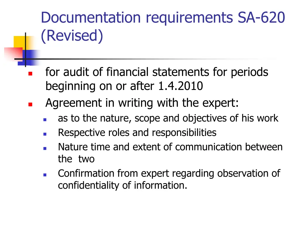 documentation requirements sa 620 revised