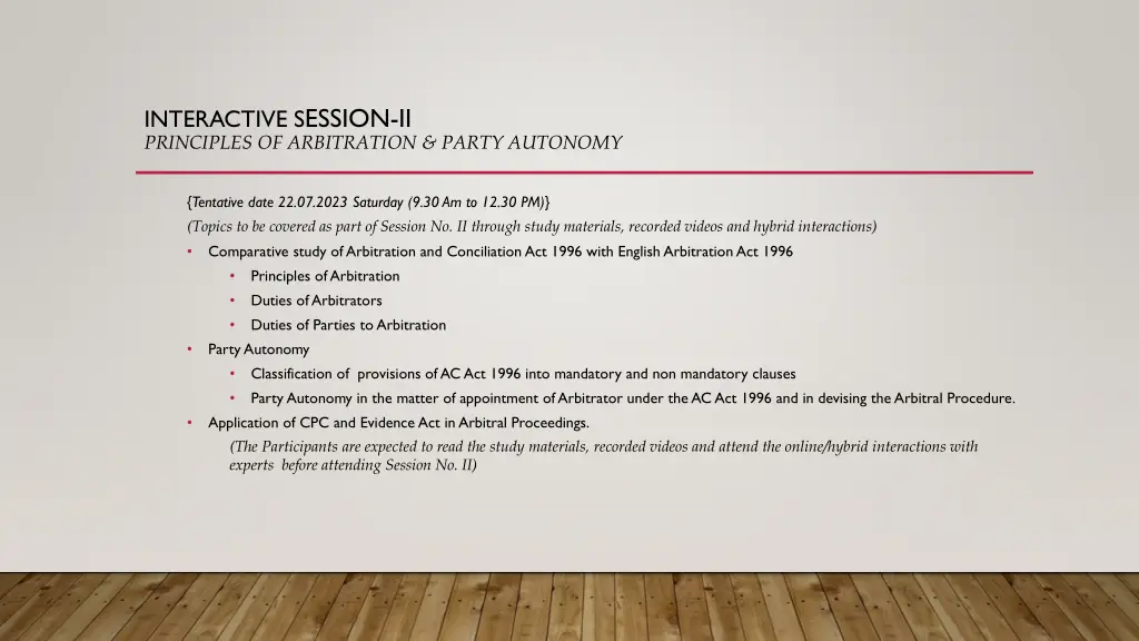 interactive s ession ii principles of arbitration