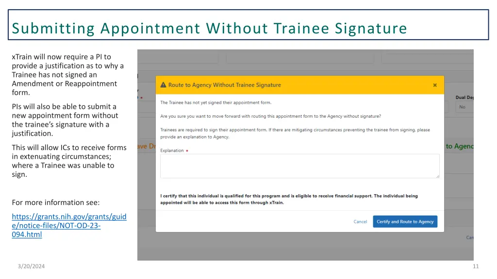 submitting appointment without trainee signature