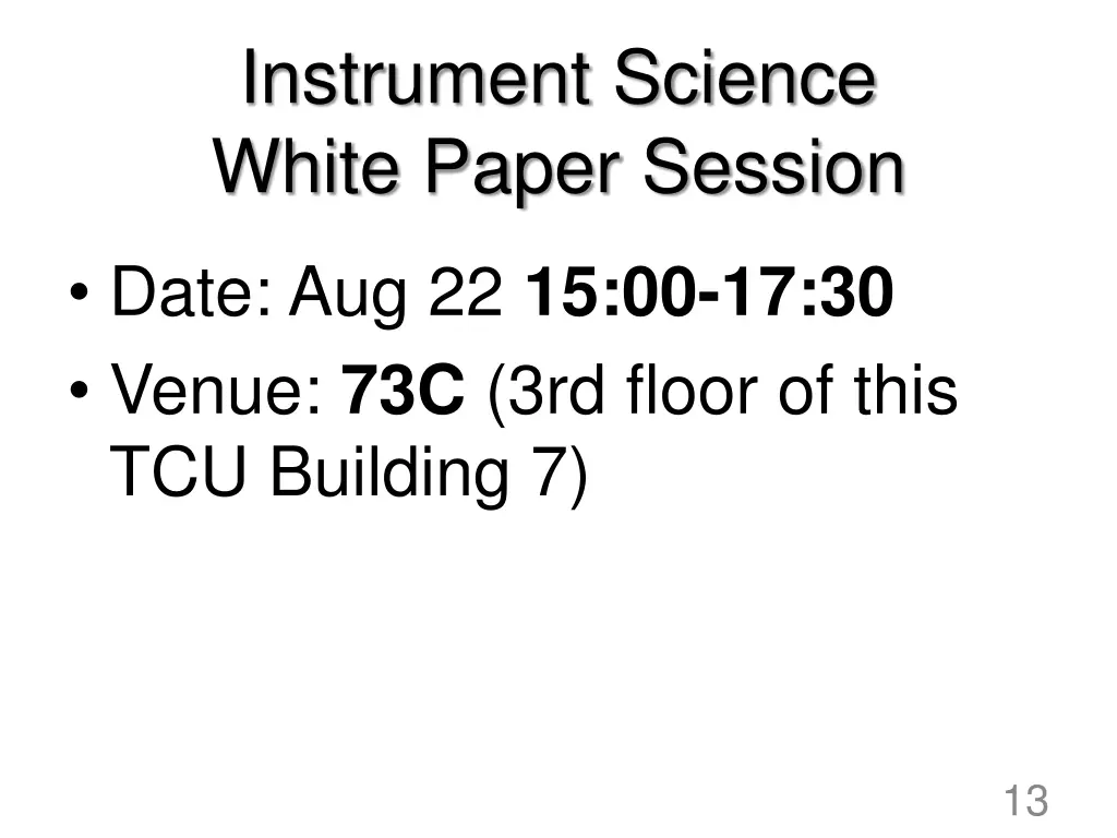 instrument science white paper session