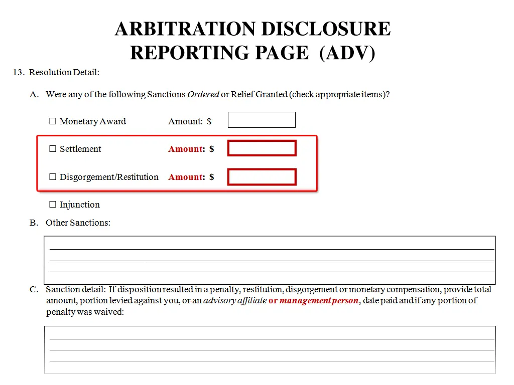arbitration disclosure reporting page adv 1