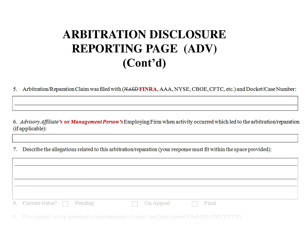 arbitration disclosure reporting page adv cont d