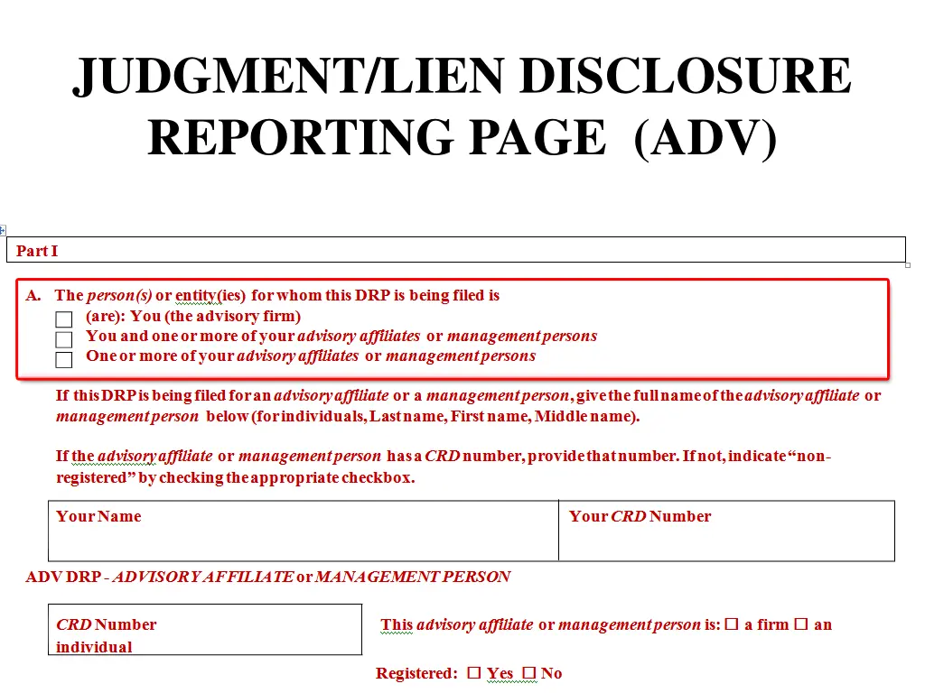 judgment lien disclosure reporting page adv