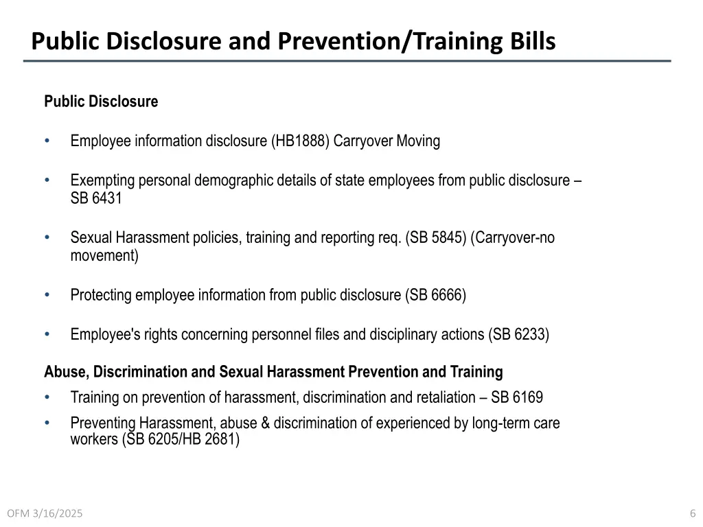 public disclosure and prevention training bills