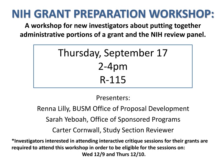 nih grant preparation workshop a workshop