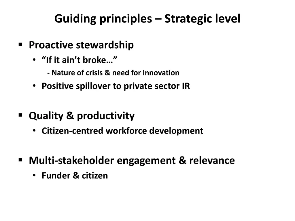 guiding principles strategic level