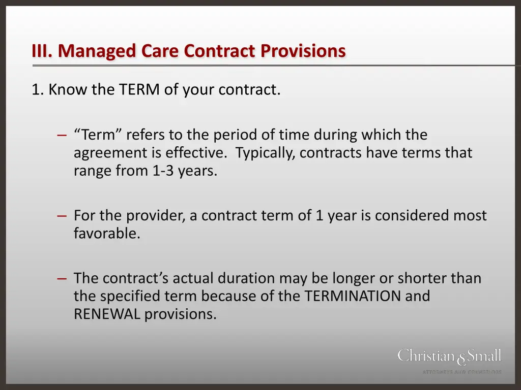 iii managed care contract provisions 1