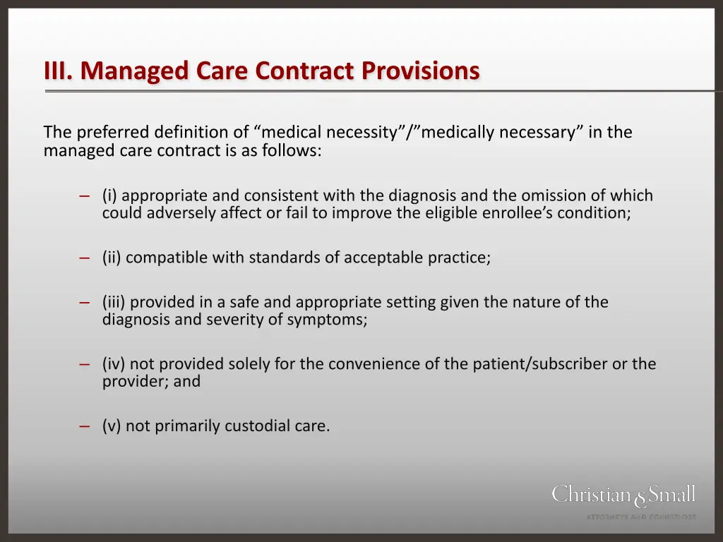 iii managed care contract provisions 10