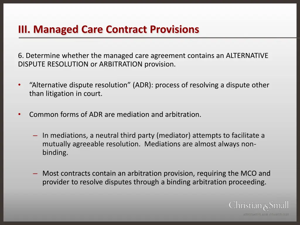 iii managed care contract provisions 12