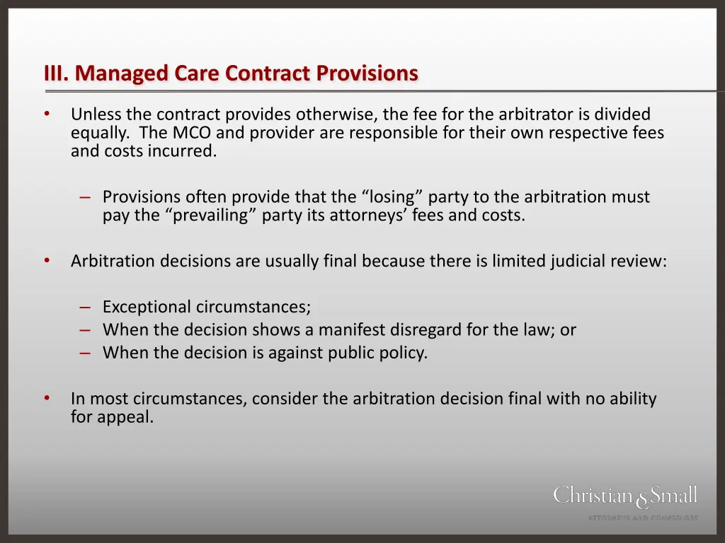 iii managed care contract provisions 16