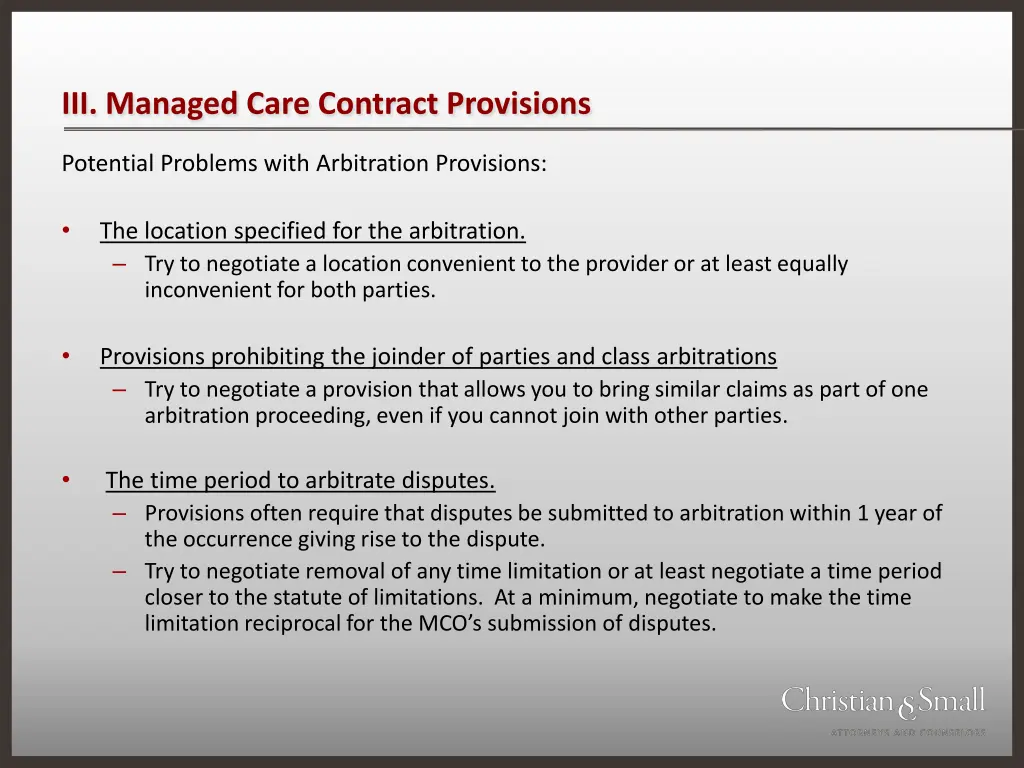 iii managed care contract provisions 17
