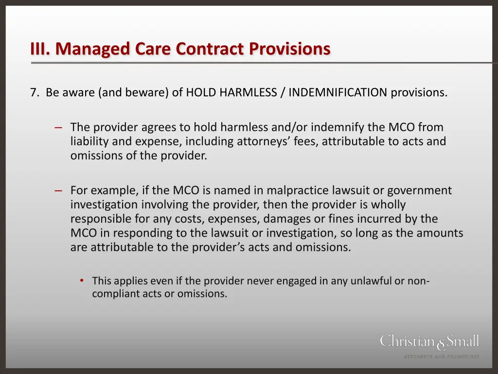 iii managed care contract provisions 19