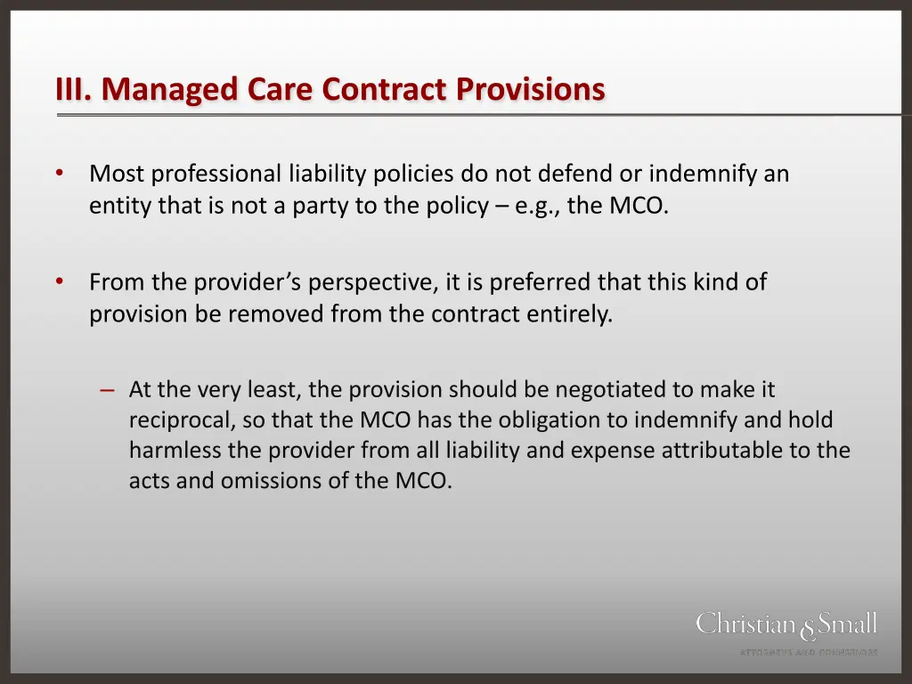 iii managed care contract provisions 20