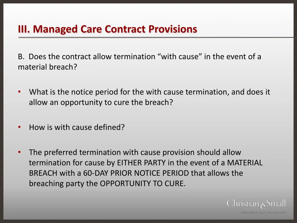 iii managed care contract provisions 3