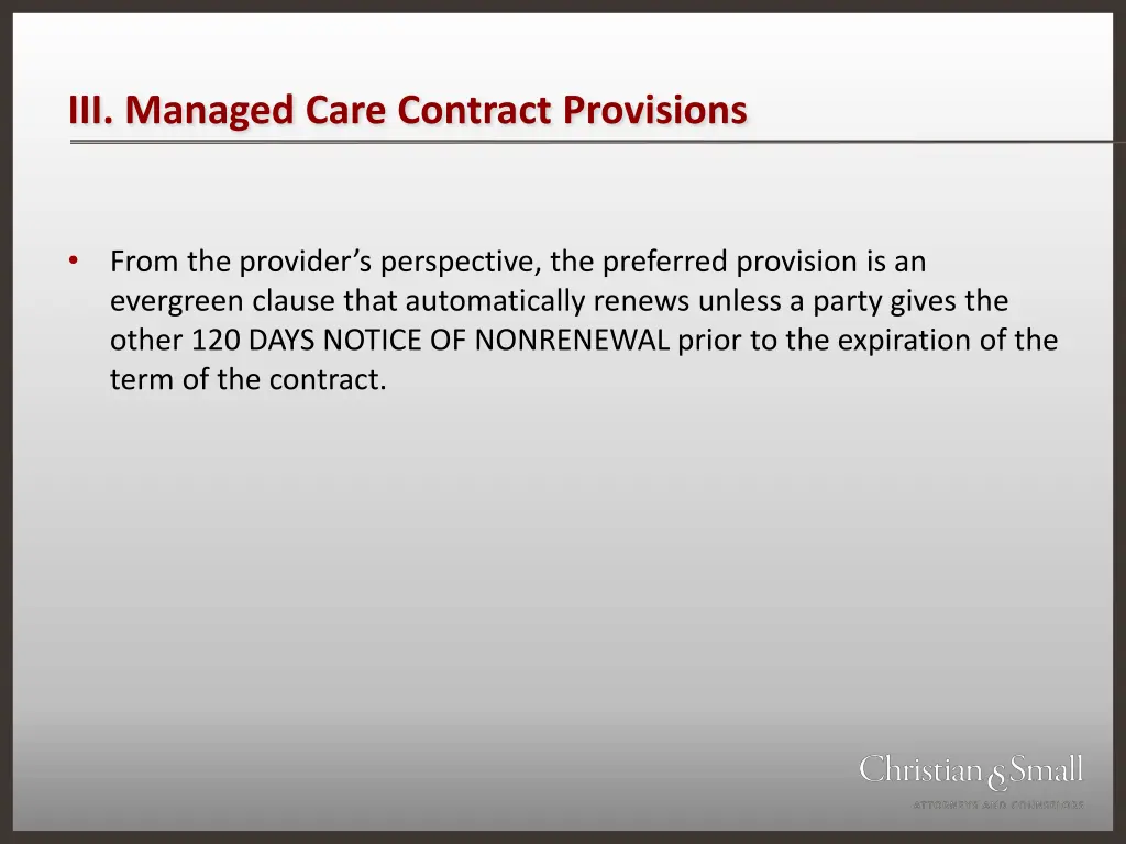 iii managed care contract provisions 6