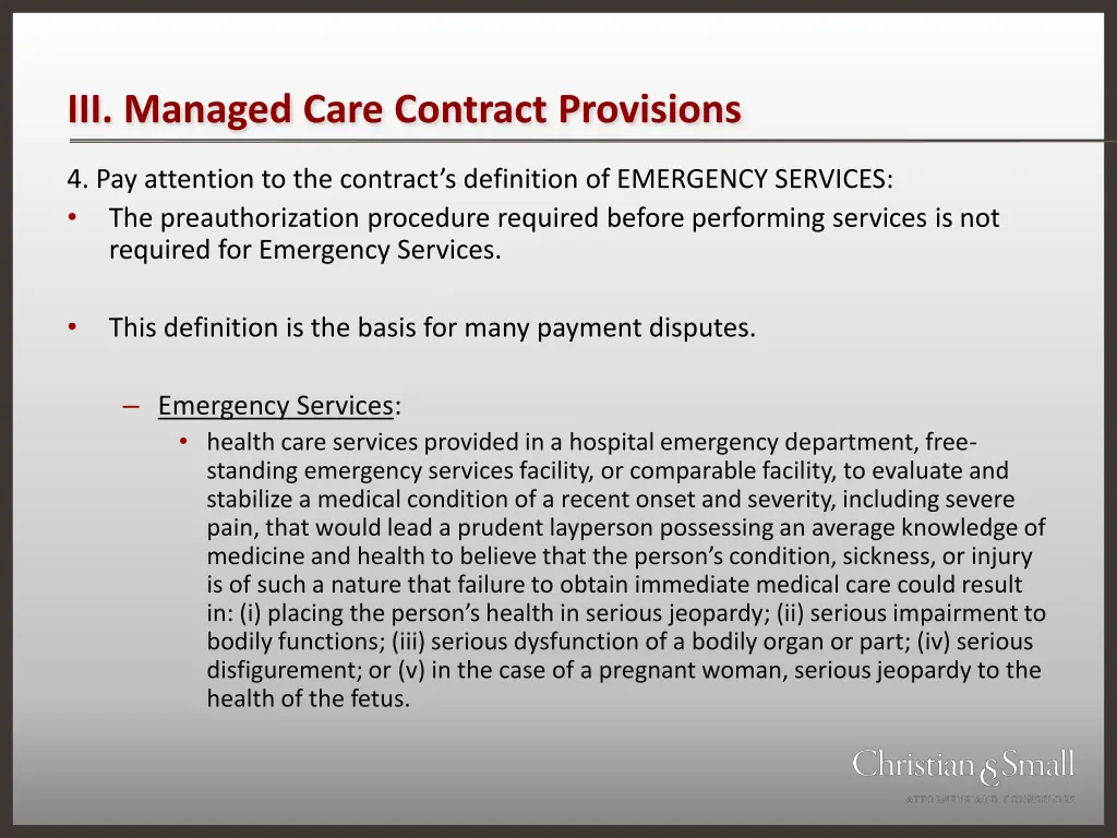 iii managed care contract provisions 7