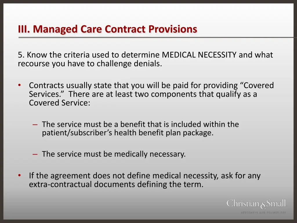 iii managed care contract provisions 8