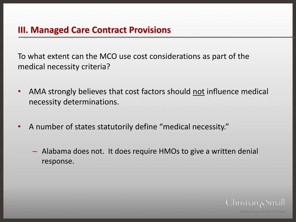 iii managed care contract provisions 9