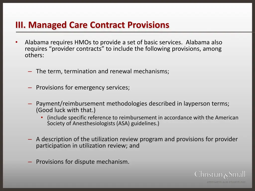 iii managed care contract provisions