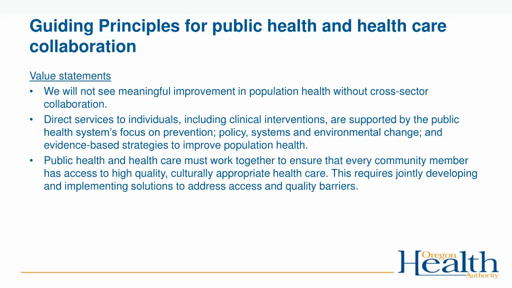 guiding principles for public health and health
