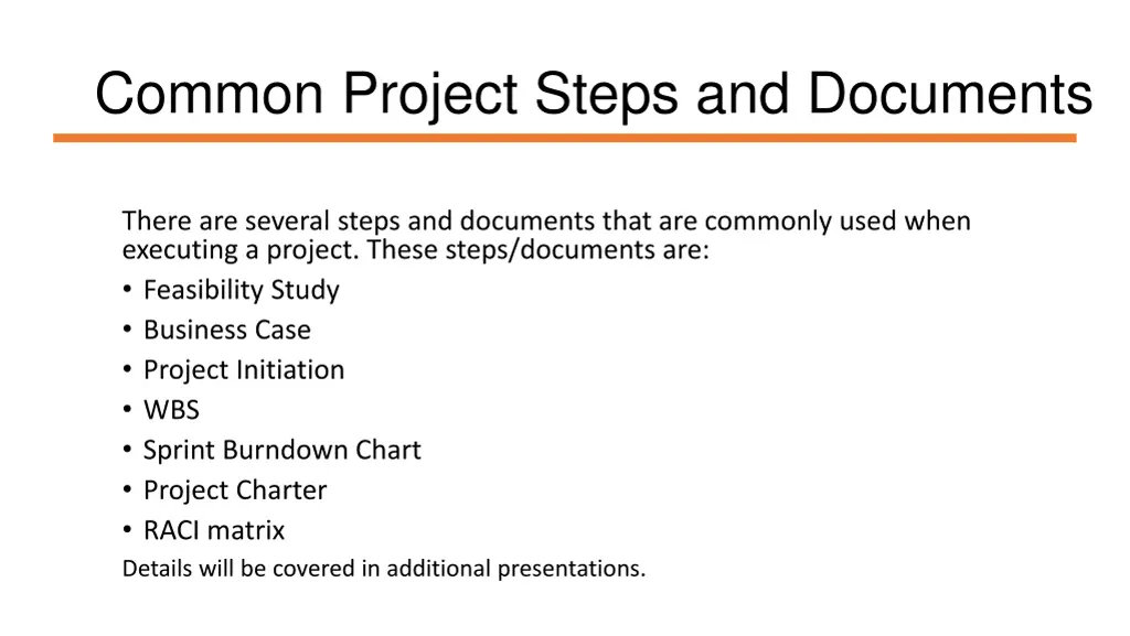 common project steps and documents