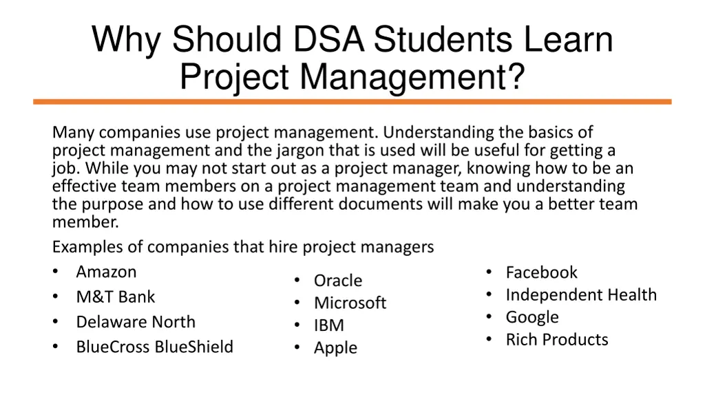 why should dsa students learn project management