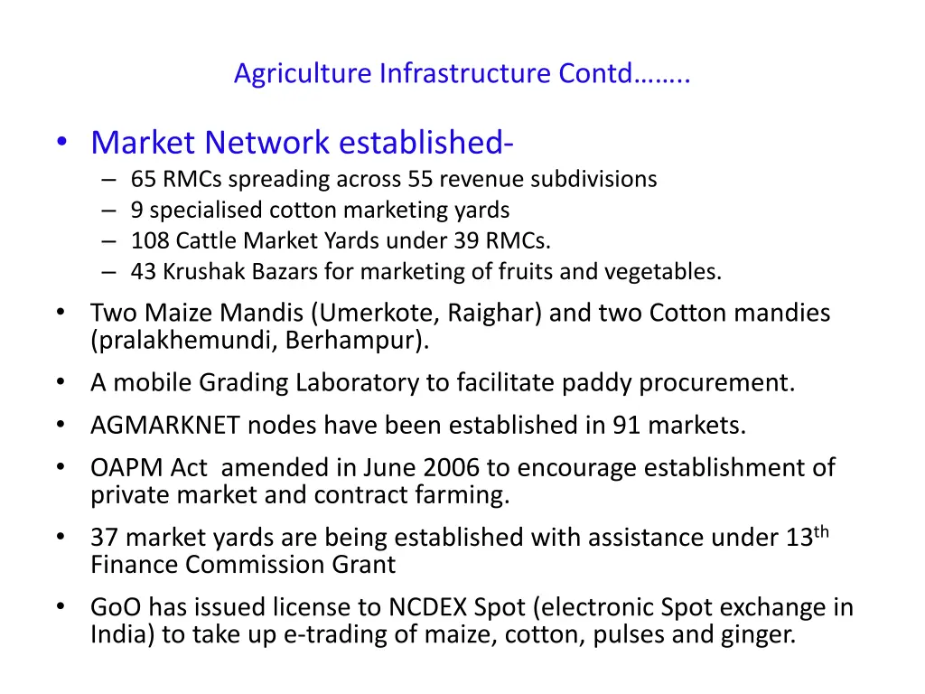 agriculture infrastructure contd