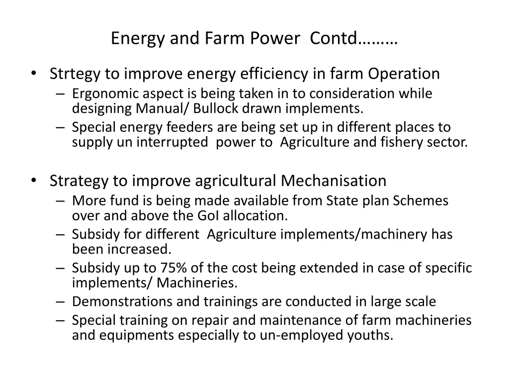 energy and farm power contd