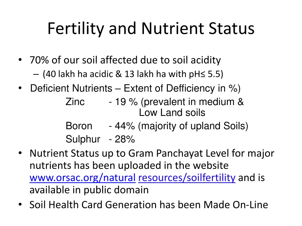 fertility and nutrient status