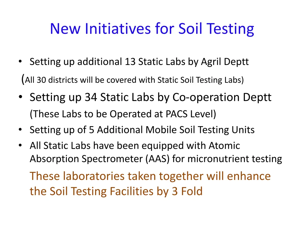 new initiatives for soil testing