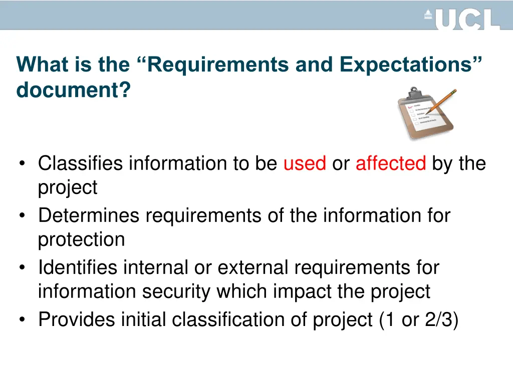 what is the requirements and expectations document