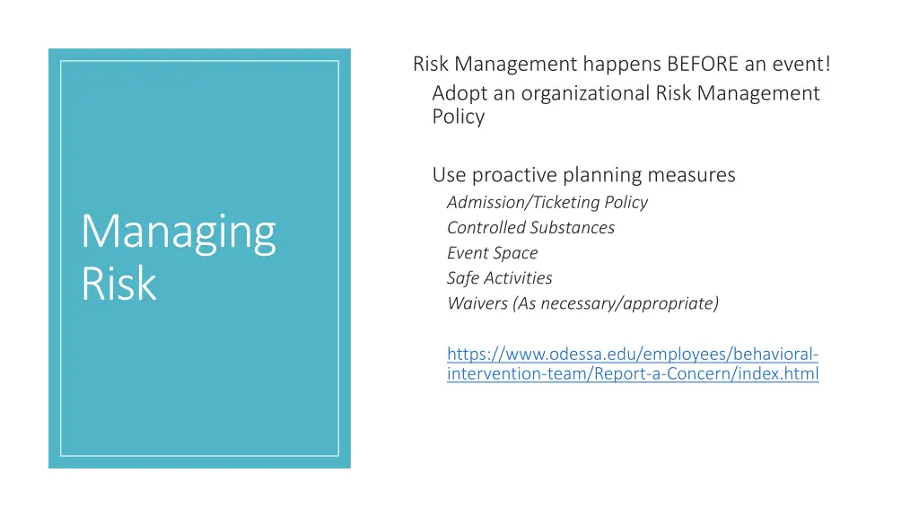 risk management happens before an event adopt