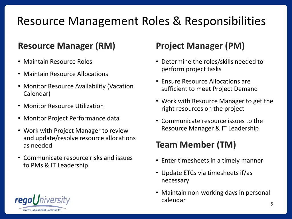 resource management roles responsibilities