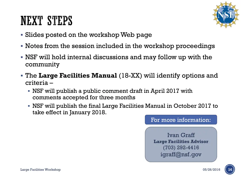 next steps slides posted on the workshop web page