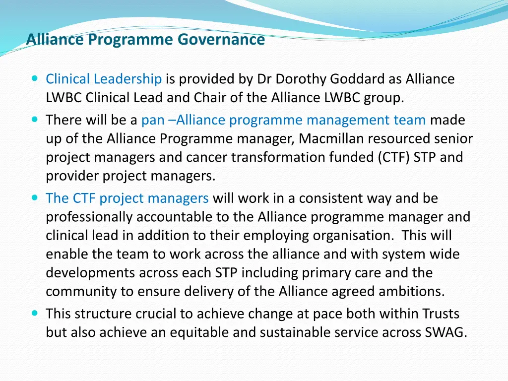 alliance programme governance