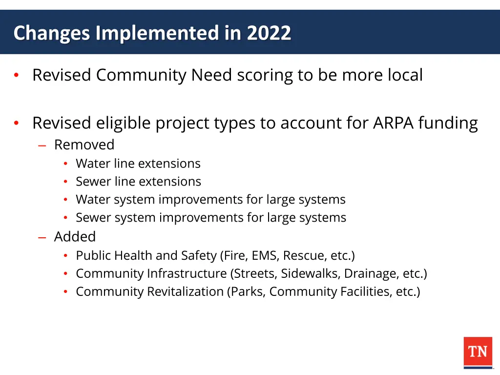 changes implemented in 2022