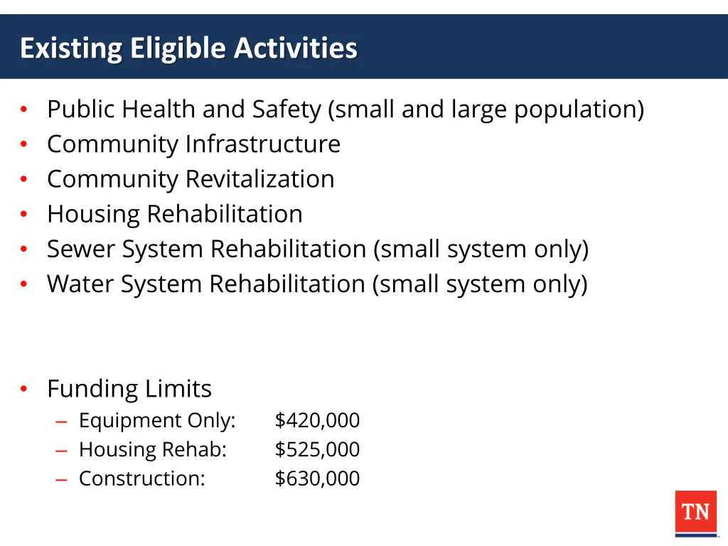 existing eligible activities