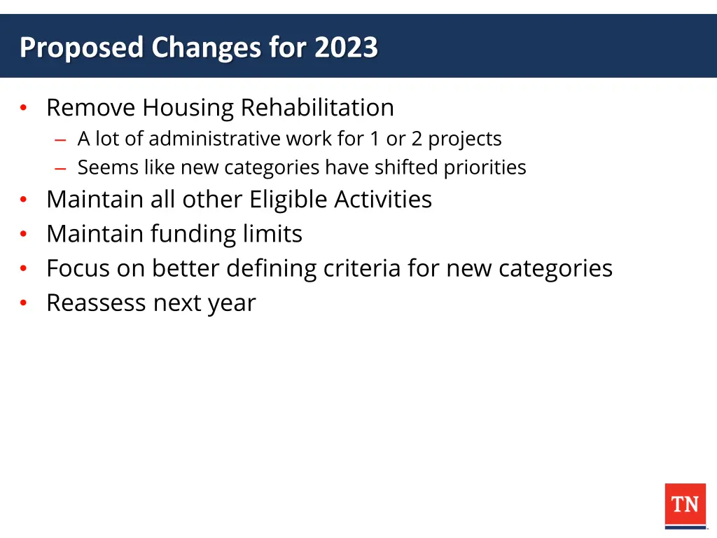 proposed changes for 2023