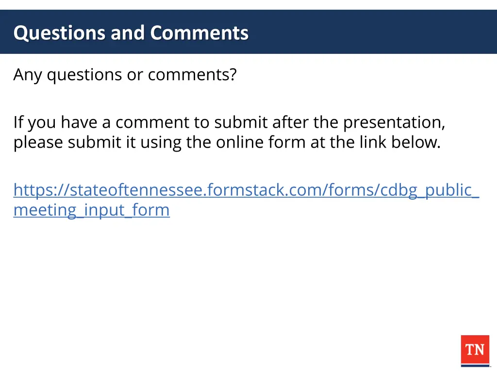 questions and comments