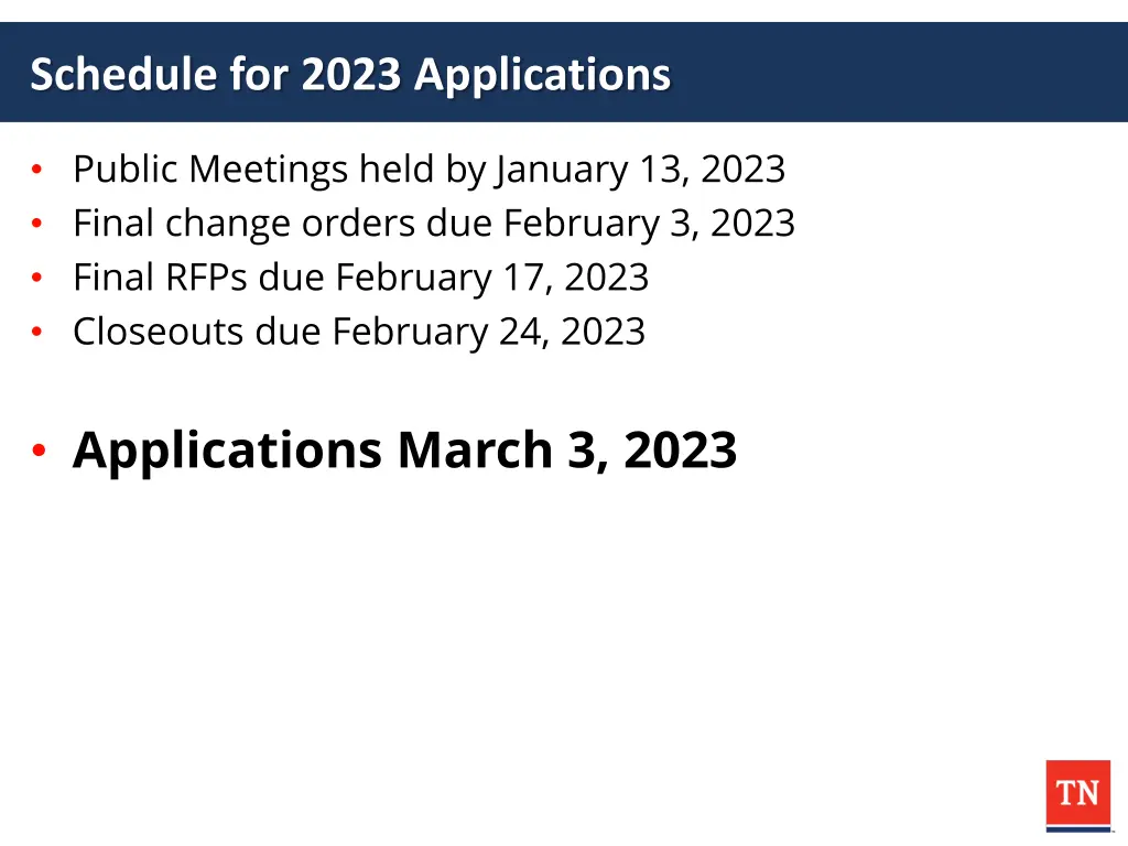schedule for 2023 applications