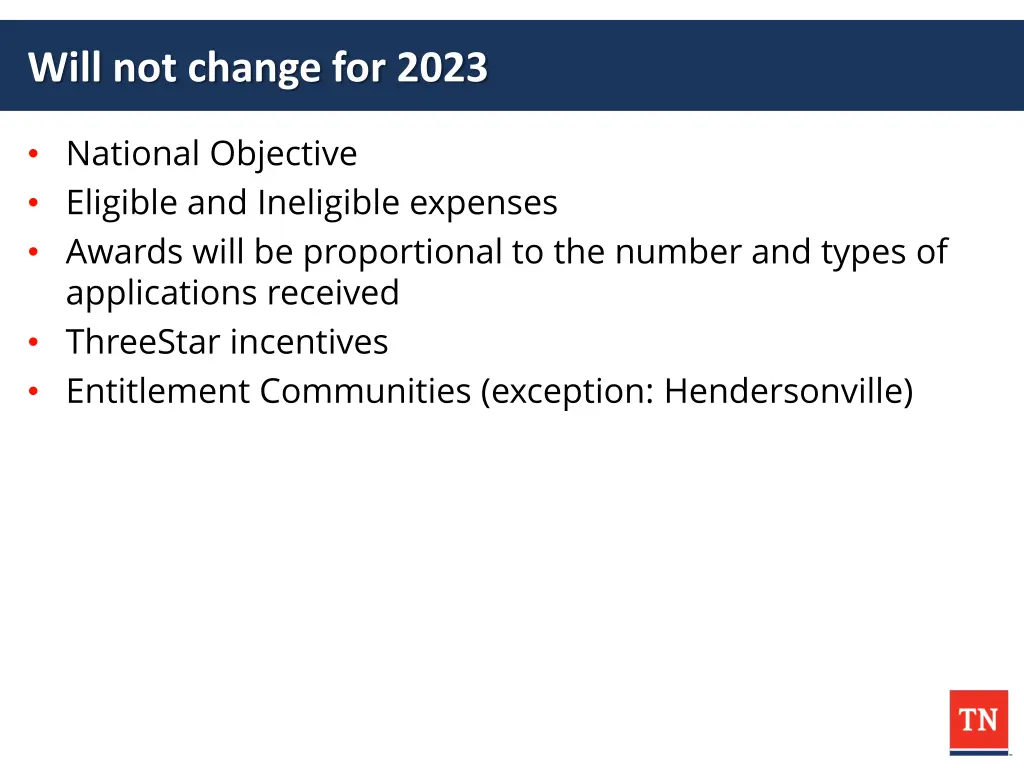 will not change for 2023