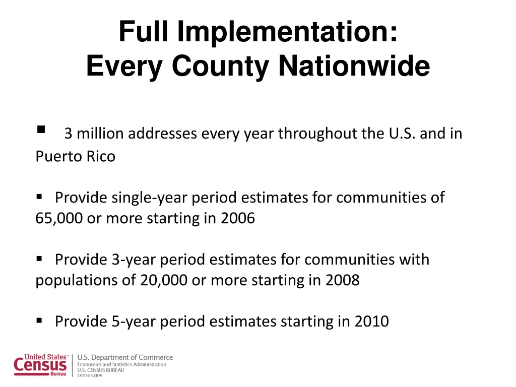 full implementation every county nationwide