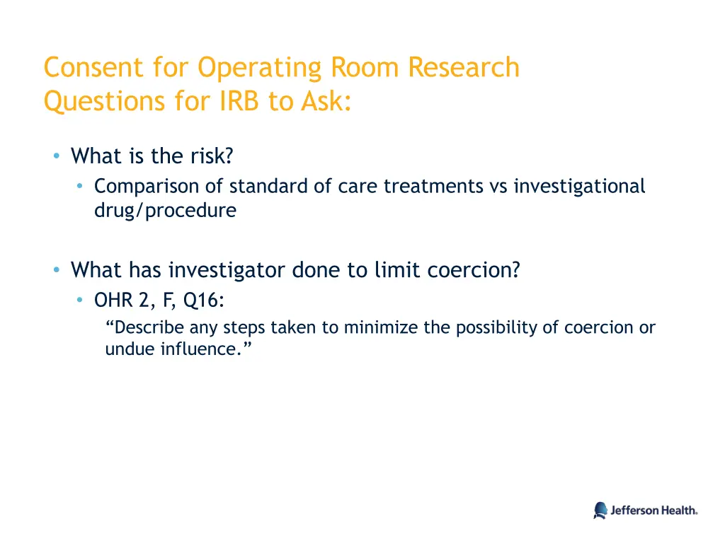 consent for operating room research questions