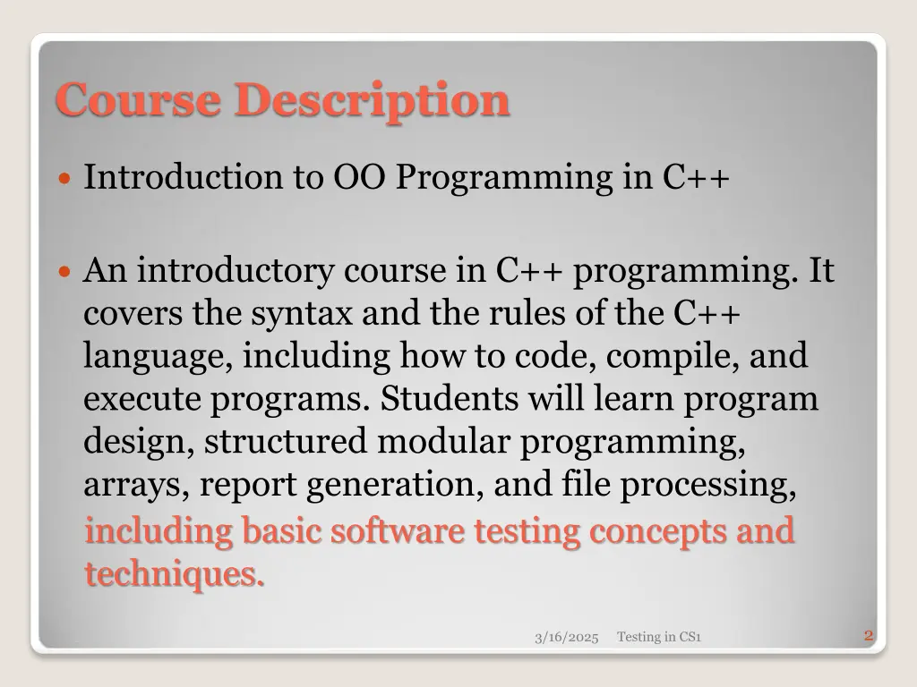 course description