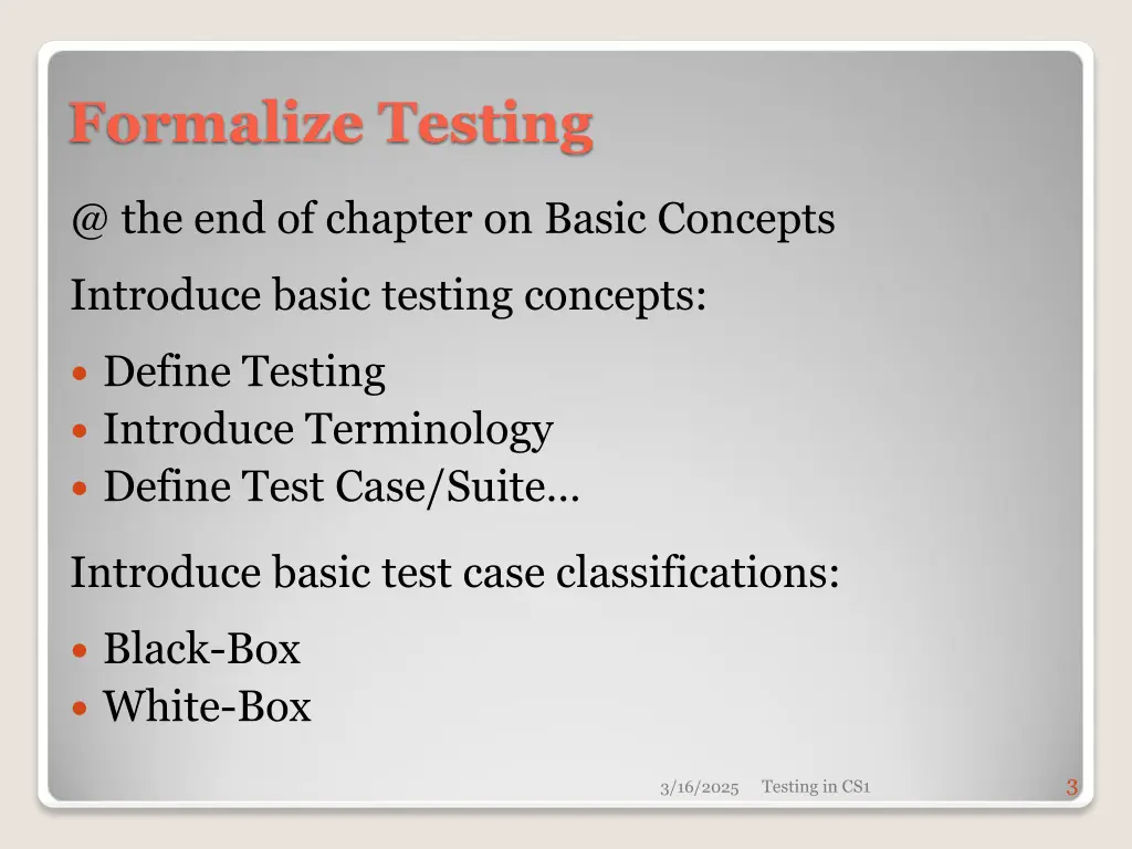 formalize testing