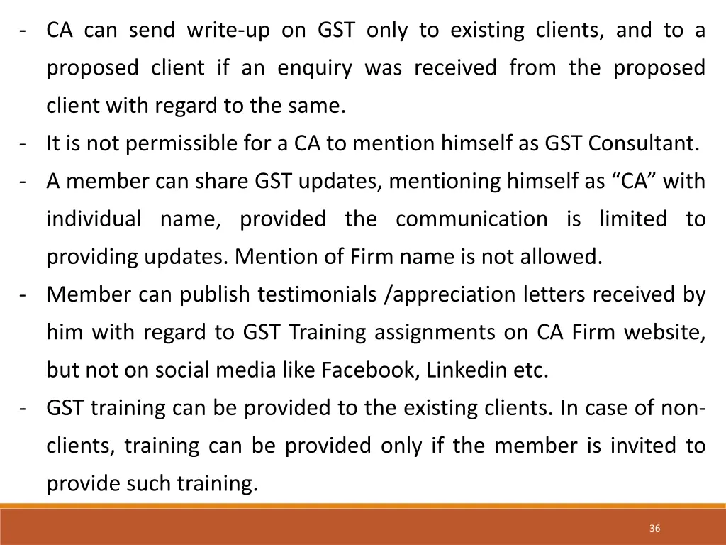 ca can send write up on gst only to existing