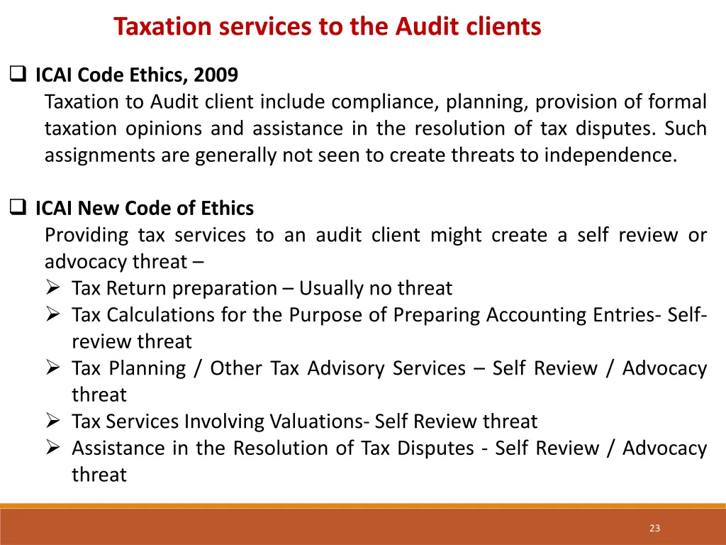 taxation services to the audit clients